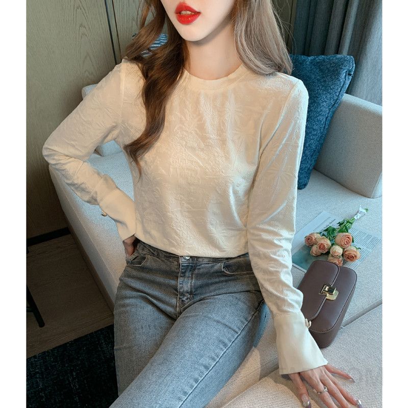 여성 긴팔 스트레이트 티셔츠 봄 신상 슬림핏 데일리 캐주얼 상의 레이어드용 차이나 스타일 편안한 착용감 - 상세 이미지 5
