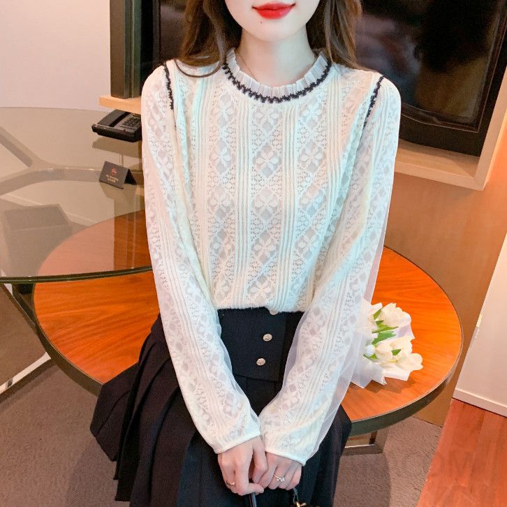 라운드넥 레이스 쉬폰 긴팔 블라우스 여성용 가을 패셔너블 올매치 스타일 데일리 착용감 좋은 코디너리 - 상세 이미지 2