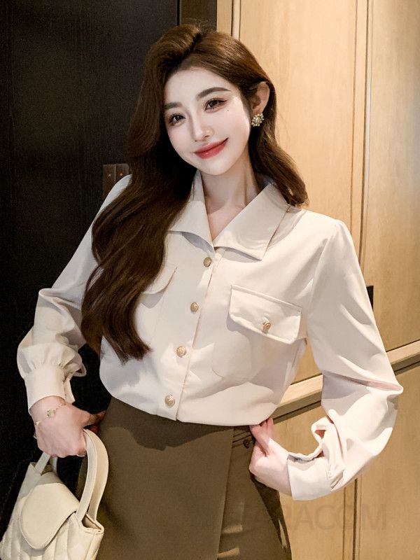 여성 쉬폰 셔츠 가을 직장인 데일리 통근용 시스루 블라우스 전문가용 스타일 상의 편안한 착용감의 모던한 디자인 - 상세 이미지 3