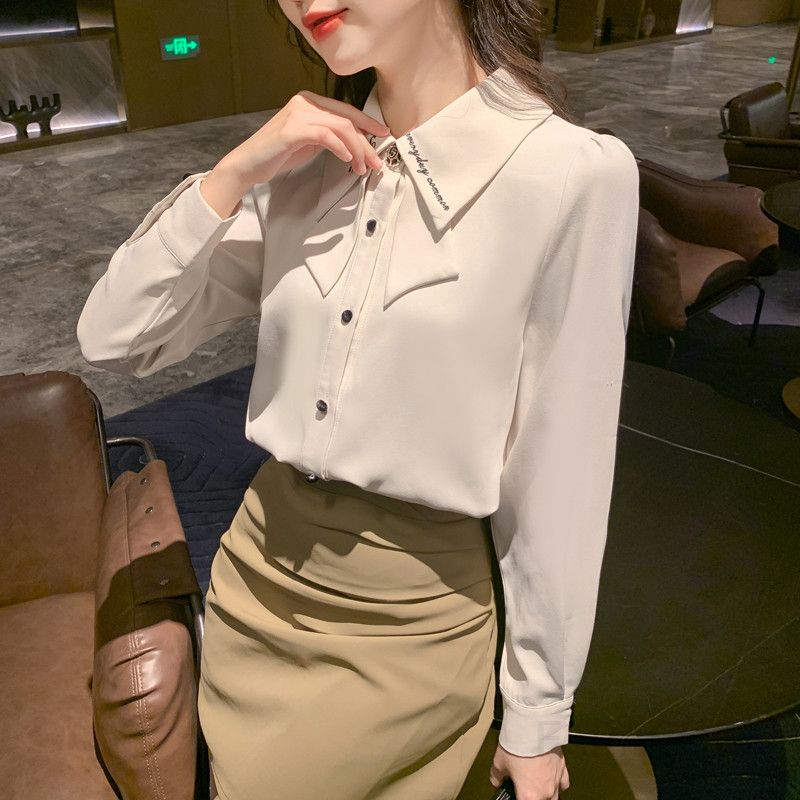 여성 긴팔 새틴 셔츠 가을 캐주얼 시크 스타일 다용도 오버핏 디자인 직장용 성숙한 분위기 코튼 - 상세 이미지 2