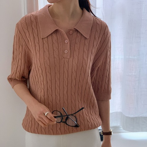 엄마옷 조이마담 T51782 꽈배기 반오픈 카라 캐시미어 니트 티셔츠 중년여성의류