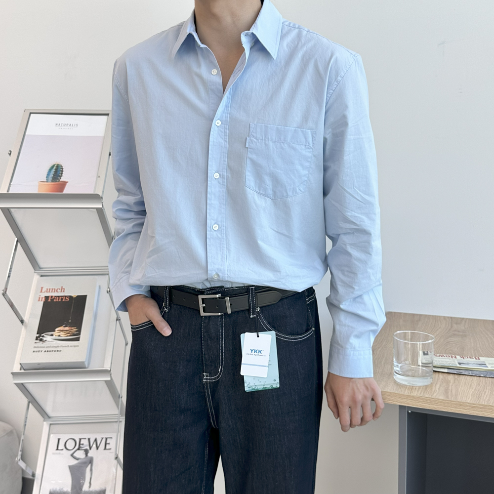 남자 와이셔츠 오버핏 코튼 와이드 카라 정장 남방 남자 셔츠 - 상세 이미지 3