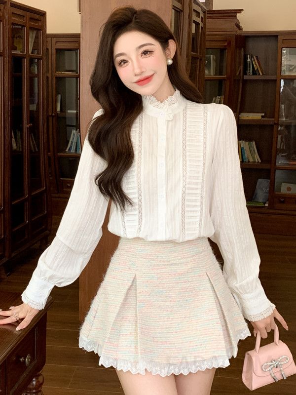화이트 자수 셔츠 여성 봄철 출퇴근용 루즈핏 블라우스 고급스러운 디자인 데일리 캐주얼 스타일로 편안한 착용감 - 상세 이미지 3