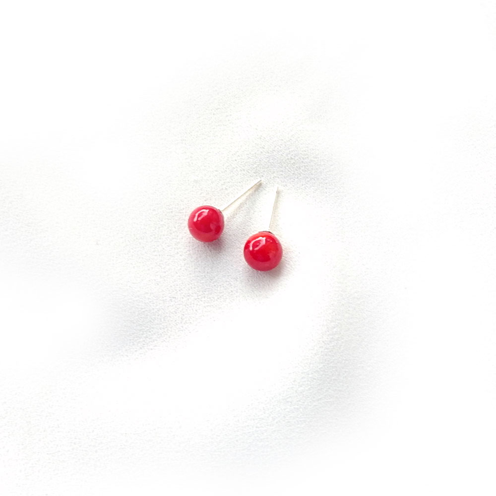 천연 레드 산호 볼 925 실버 은 귀걸이 - 상세 이미지 3