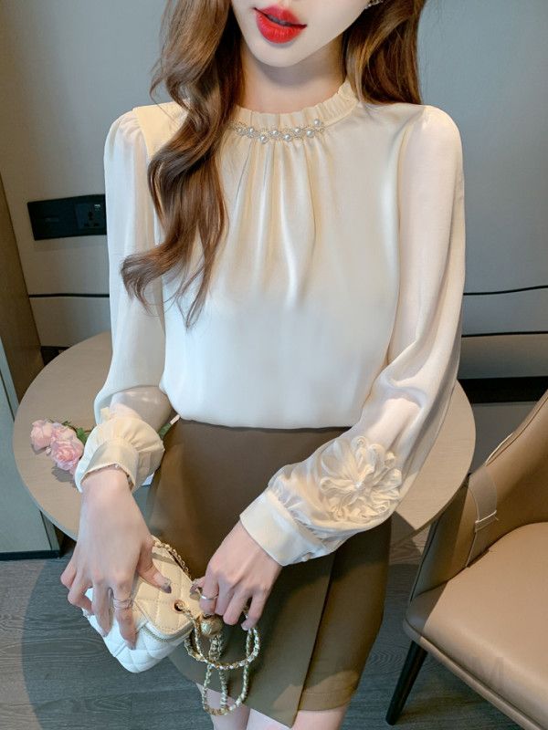 여성 쉬폰 블라우스 긴팔 세련된 스타일 데일리룩 캐주얼 상의 여름 봄 가을용 시스루 디자인 우아한 착용감 편안한 외출용 - 상세 이미지 4