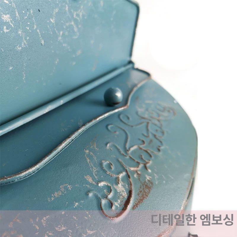 전원주택 철제 우체통 편지함 방수 대형 야외 포스트박스 엔틱 장식소품 카페 블루 - 상세 이미지 4