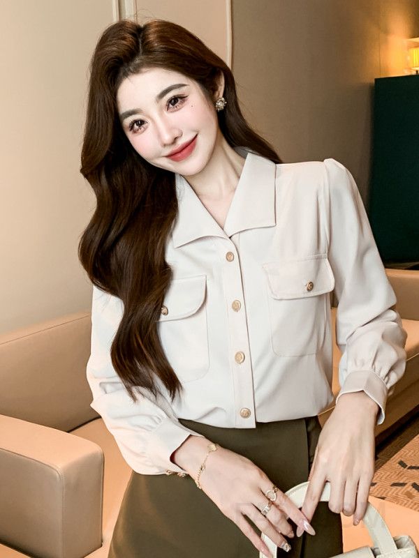 여성 쉬폰 셔츠 가을 직장인 데일리 통근용 시스루 블라우스 전문가용 스타일 상의 편안한 착용감의 모던한 디자인 - 상세 이미지 5