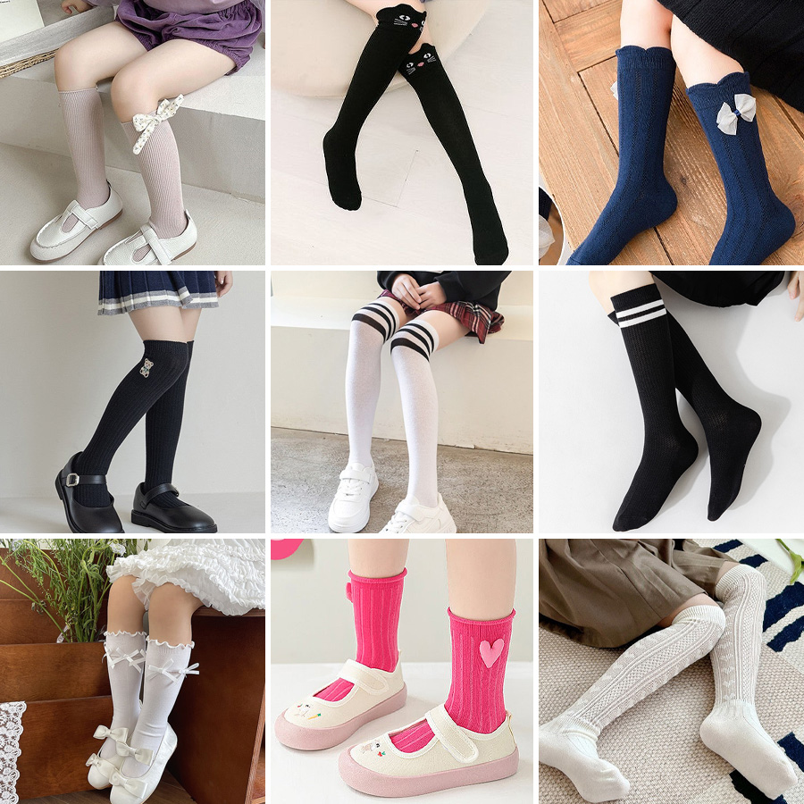 유아 아기양말 여아 주니어 키즈 가을 롱 니삭스 레이스 리본 미끄럼방지양말 세트