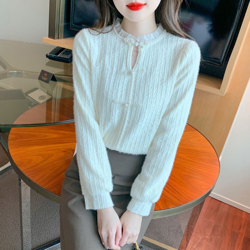 레이스 셔츠 여성 가을 블라우스 루즈핏 반목 스타일 데일리 통근용 긴팔 상의 트렌디한 캐주얼 디자인 편안한 착용감 고급스러운 느낌 - 상세 이미지 5