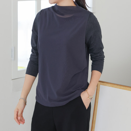 엄마옷 조이마담 T51777 망사 조끼 레이어드 티셔츠 중년여성의류 - 상세 이미지 4
