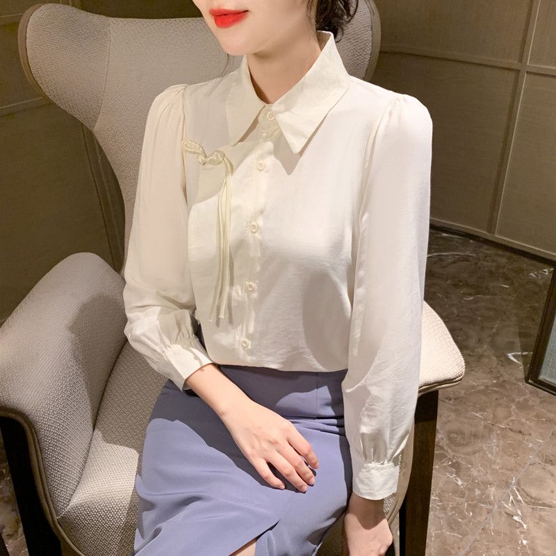 여성 긴팔 셔츠 가을 통근용 살구색 캐주얼 오버핏 코튼 소재 구김없는 편안한 착용감 데일리 스타일링 모던한 디자인 - 상세 이미지 4