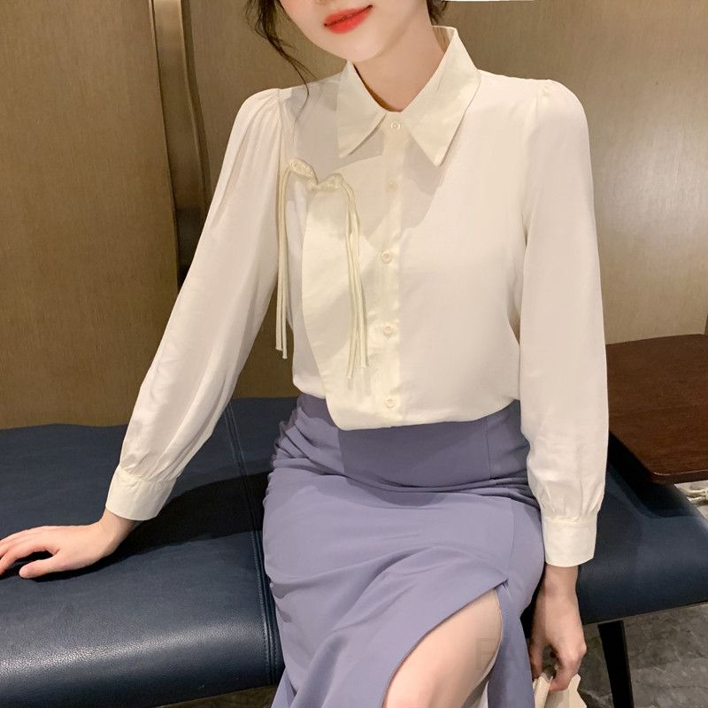 여성 긴팔 셔츠 가을 통근용 살구색 캐주얼 오버핏 코튼 소재 구김없는 편안한 착용감 데일리 스타일링 모던한 디자인 - 상세 이미지 2