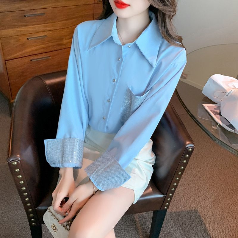여성 오버핏 루즈핏 긴팔 셔츠 가을용 캐주얼 다용도 미디 길이 디자인 편안한 착용감 데일리 스타일링 재킷 - 상품 이미지