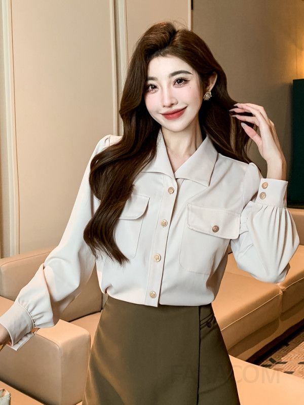 여성 쉬폰 셔츠 가을 직장인 데일리 통근용 시스루 블라우스 전문가용 스타일 상의 편안한 착용감의 모던한 디자인 - 상세 이미지 4