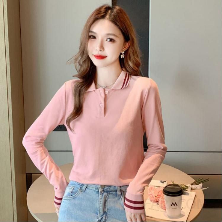긴팔 티셔츠 여성 슬림핏 카라 셔츠 가을 간절기 작업복 스타일 다용도 레이어드 편안한 착용감 전문가용 캐주얼룩 - 상품 이미지