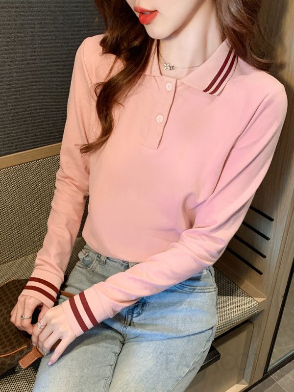 긴팔 티셔츠 여성 슬림핏 카라 셔츠 가을 간절기 작업복 스타일 다용도 레이어드 편안한 착용감 전문가용 캐주얼룩 - 상세 이미지 4