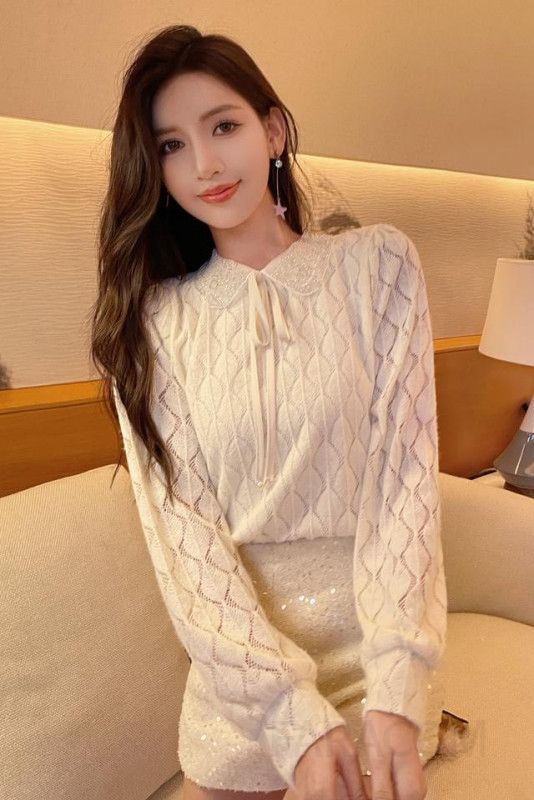 레이스 여성 블라우스 긴팔 인형 칼라 스타일 통근용 데일리 이너 셔츠 우아한 디자인 가을 패션 매치 스타일링 플레어 소매 이미지 6