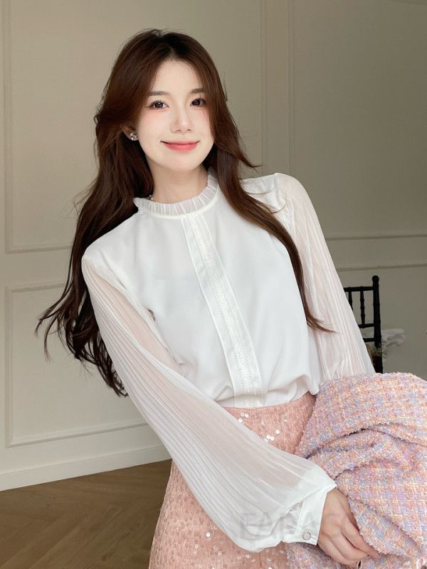 여성 플리츠 쉬폰 셔츠 가을용 루즈핏 긴팔 블라우스 고급스러운 스타일 부드러운 착용감 데일리 코디 하객룩으로 적합 - 상세 이미지 5