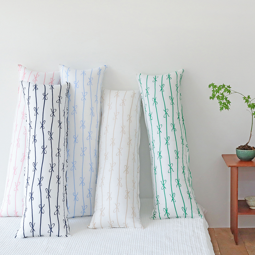 리본 고밀도 워싱 순면 사각 롱쿠션 안고자는 긴베개 다리 베개 긴쿠션 바디필로우 커버