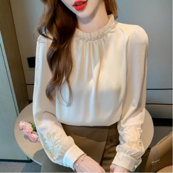 여성 쉬폰 블라우스 긴팔 세련된 스타일 데일리룩 캐주얼 상의 여름 봄 가을용 시스루 디자인 우아한 착용감 편안한 외출용 - 메인 이미지