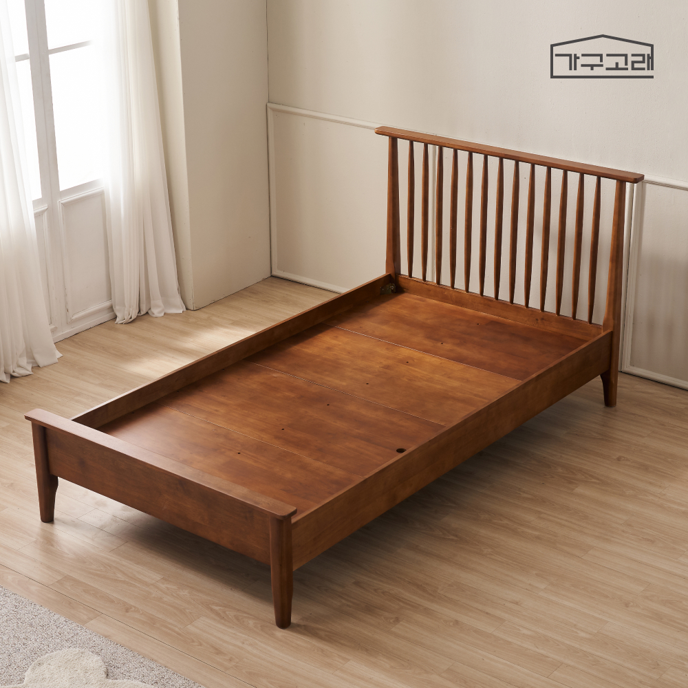 가구고래 이리스 평상형 고무나무 원목 침대 프레임 SS 월넛