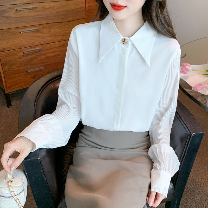 여성 가을 쉬폰 셔츠 출퇴근용 긴팔 상의 데일리 오피스룩 스타일 캐주얼하고 우아한 디자인 편안한 착용감 - 상세 이미지 5