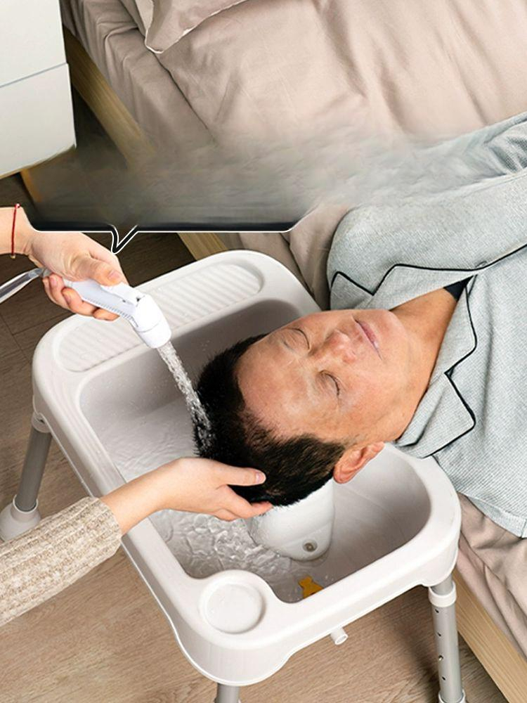 침상 환자용 머리감기 대야 임산부 노인 간편한 가정용 샤워 세트+조절 가능한 스탠드 B - 상품 이미지
