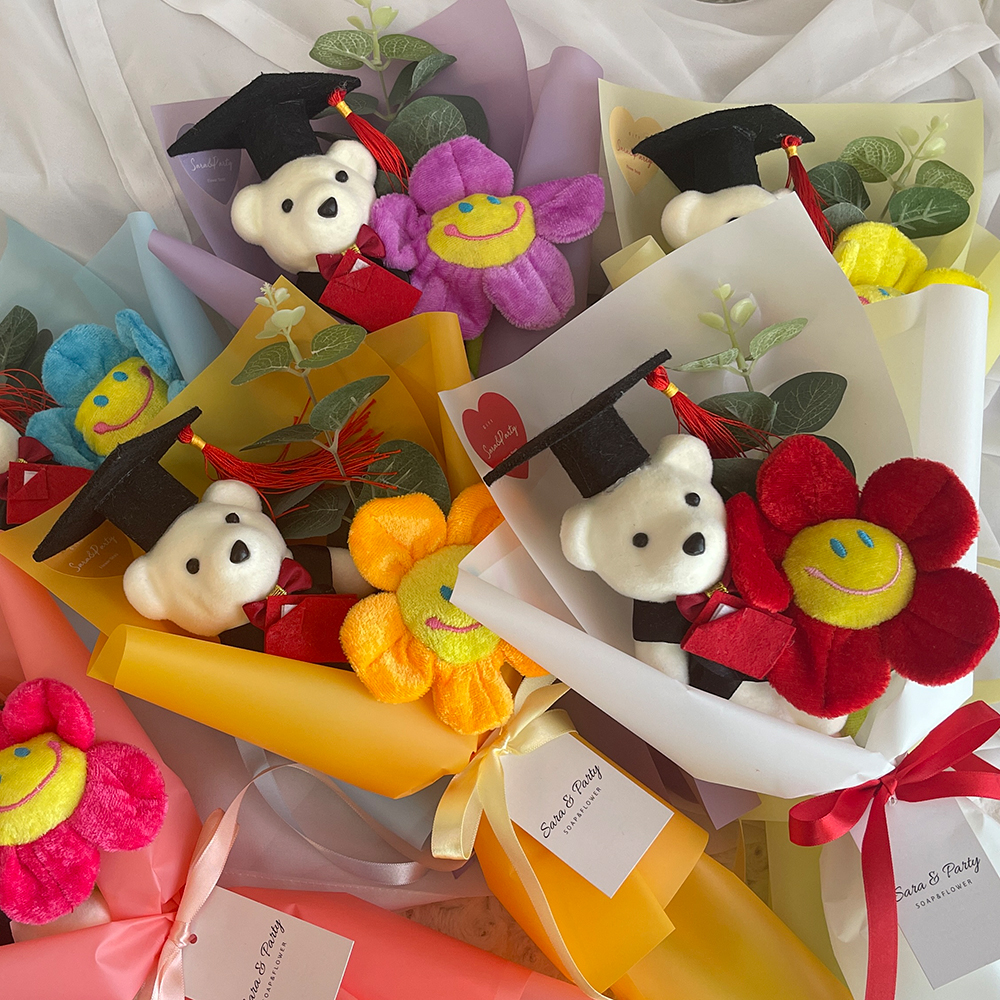학사모 곰 꽃다발 졸업식 입학식 단체 한송이꽃 - 상품 이미지