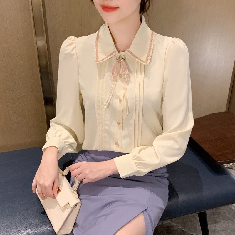 여성용 루즈핏 쉬폰 블라우스 가을 캐주얼 스타일 긴팔 라운드넥 데일리 패션 시크한 디자인 편안한 착용감 고급스러운 룩 - 상세 이미지 5