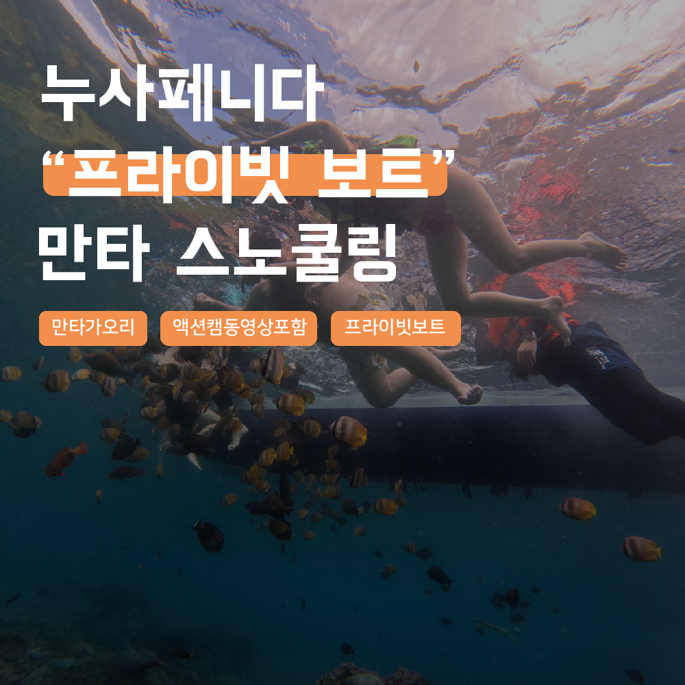 [발리] 누사페니다 프라이빗보트 만타 스노쿨링 베이 포인트 스노쿨링 해양 액티비티 액션캠 - 상품 이미지