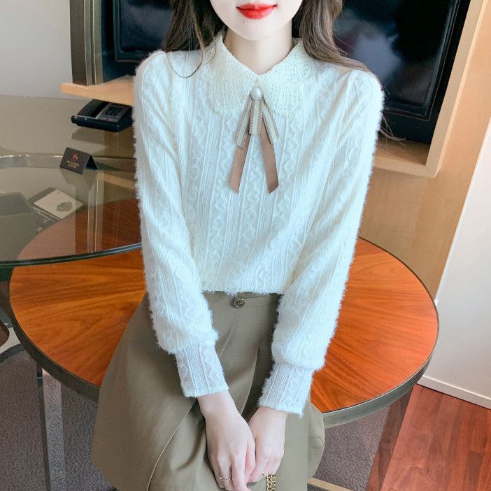 레이스 리본 쉬폰 블라우스 여성 긴팔 가을 우아한 스타일 데일리 착용감 좋은 캐주얼 상의 모던한 디자인 - 상세 이미지 3