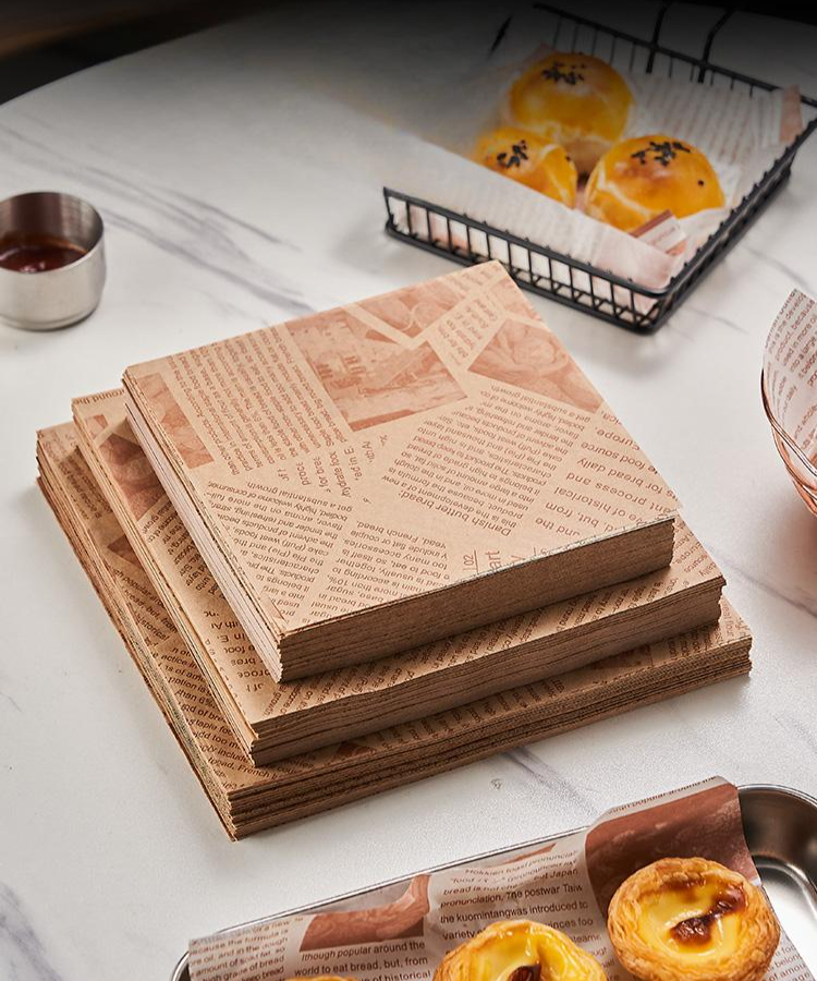 음식받침대 간식 스낵푸드 포장 식품 크라프트 빵포장 햄버거 유산지 일회용품 25x25cm 500매 - 상품 이미지
