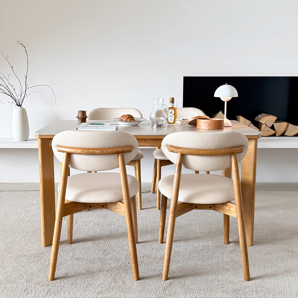 고디 세라믹식탁 세트 4인용 원목 식탁+의자2+벤치1, 1400mm, 내추럴/양면세라믹