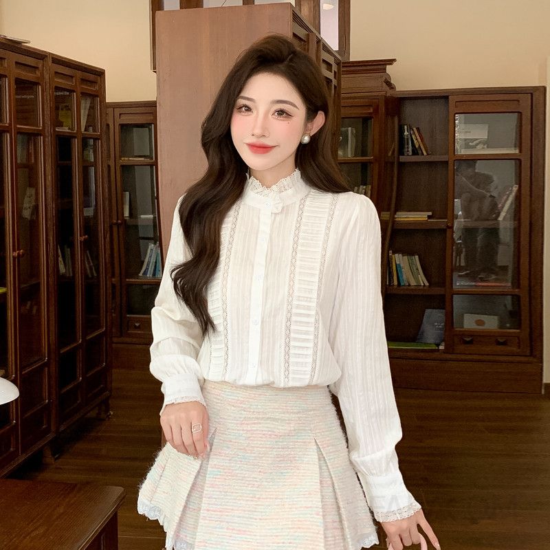 화이트 자수 셔츠 여성 봄철 출퇴근용 루즈핏 블라우스 고급스러운 디자인 데일리 캐주얼 스타일로 편안한 착용감 - 상세 이미지 2