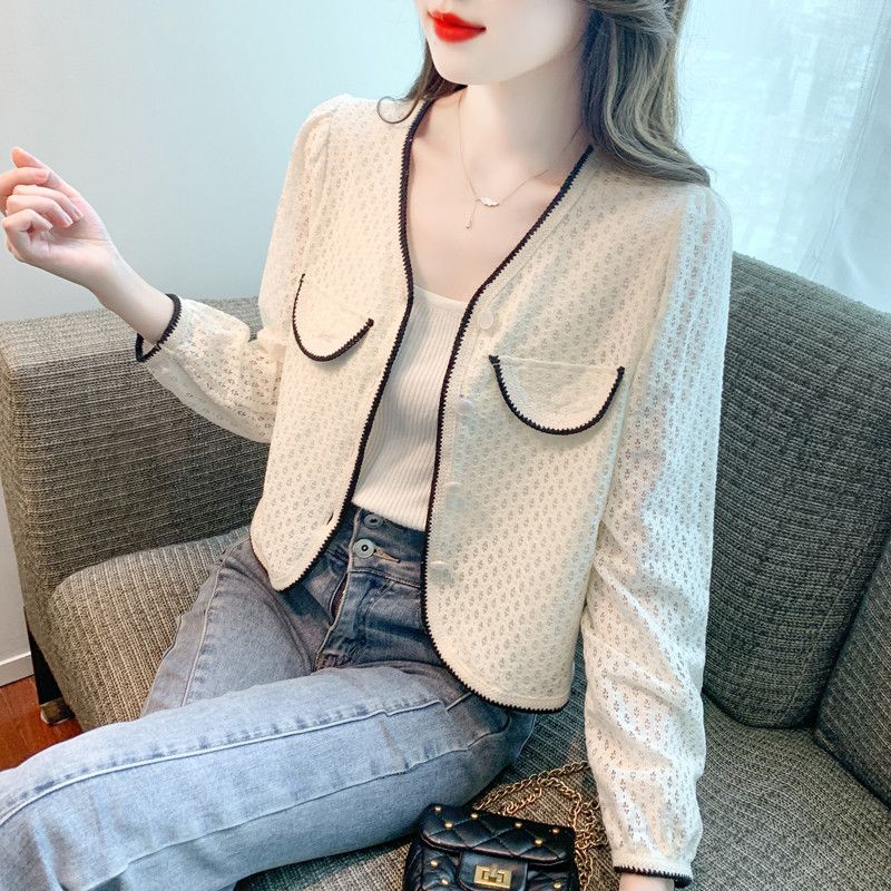 레이스 긴팔 블라우스 여성 가을 스타일리시한 셔츠 디자인 데일리 캐주얼 노카라 블라우스 편안한 착용감 시스루 무드로 우아한 코디 아이템 - 상세 이미지 4