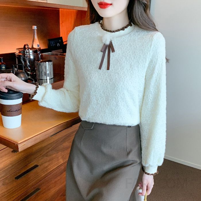 레이스 긴팔 블라우스 여성 가을용 우아한 루즈핏 셔츠 스타일러블한 데일리 패션 아이템 빈티지 감성 레트로 디자인 - 상세 이미지 4
