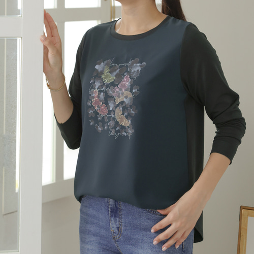 엄마옷 조이마담 T51774 깃털 레터링 배색 티셔츠 중년여성의류 - 상세 이미지 2