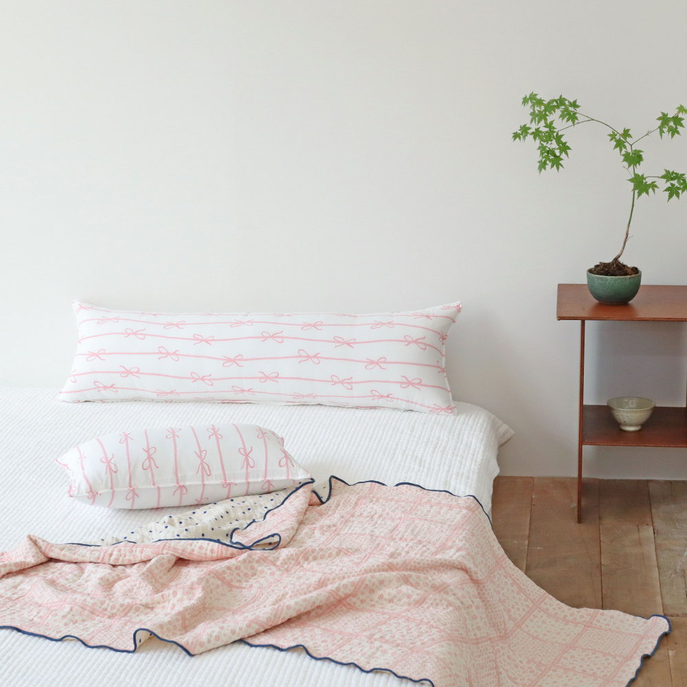 리본 고밀도 워싱 순면 사각 롱쿠션 안고자는 긴베개 다리 베개 긴쿠션 바디필로우 커버