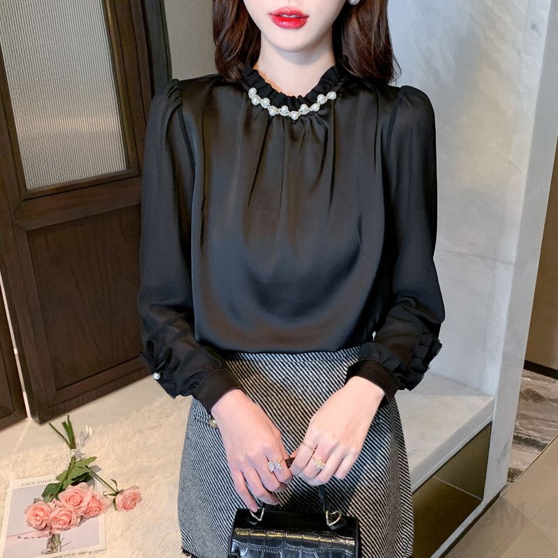 여성 쉬폰 블라우스 긴팔 세련된 스타일 데일리룩 캐주얼 상의 여름 봄 가을용 시스루 디자인 우아한 착용감 편안한 외출용 - 상세 이미지 2