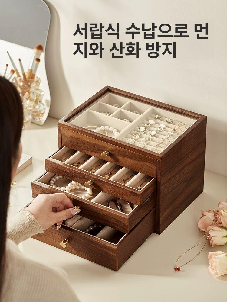 원목 악세사리 보관함 자개함 수납함 쥬얼리박스 반지케이스 투명 예물 돌반지함 안개 블루 아이스 플라워 신중식 투명 - 상세 이미지 4