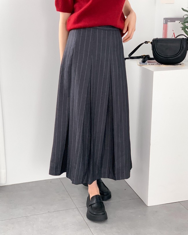 가을 핀턱 주름 a라인 플레어 롱 플리츠 스커트