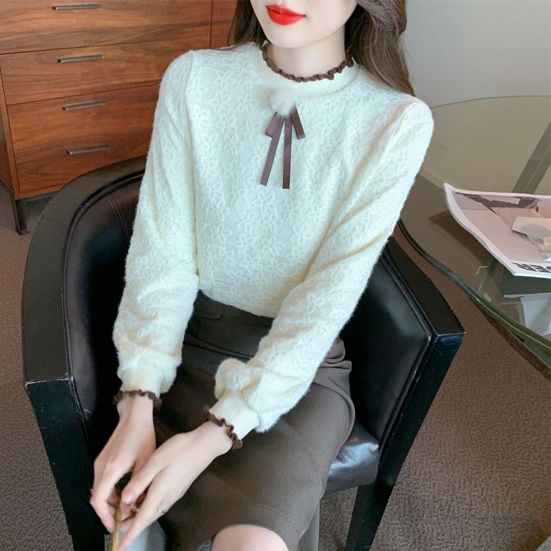 레이스 긴팔 블라우스 여성 가을용 우아한 루즈핏 셔츠 스타일러블한 데일리 패션 아이템 빈티지 감성 레트로 디자인 - 상품 이미지