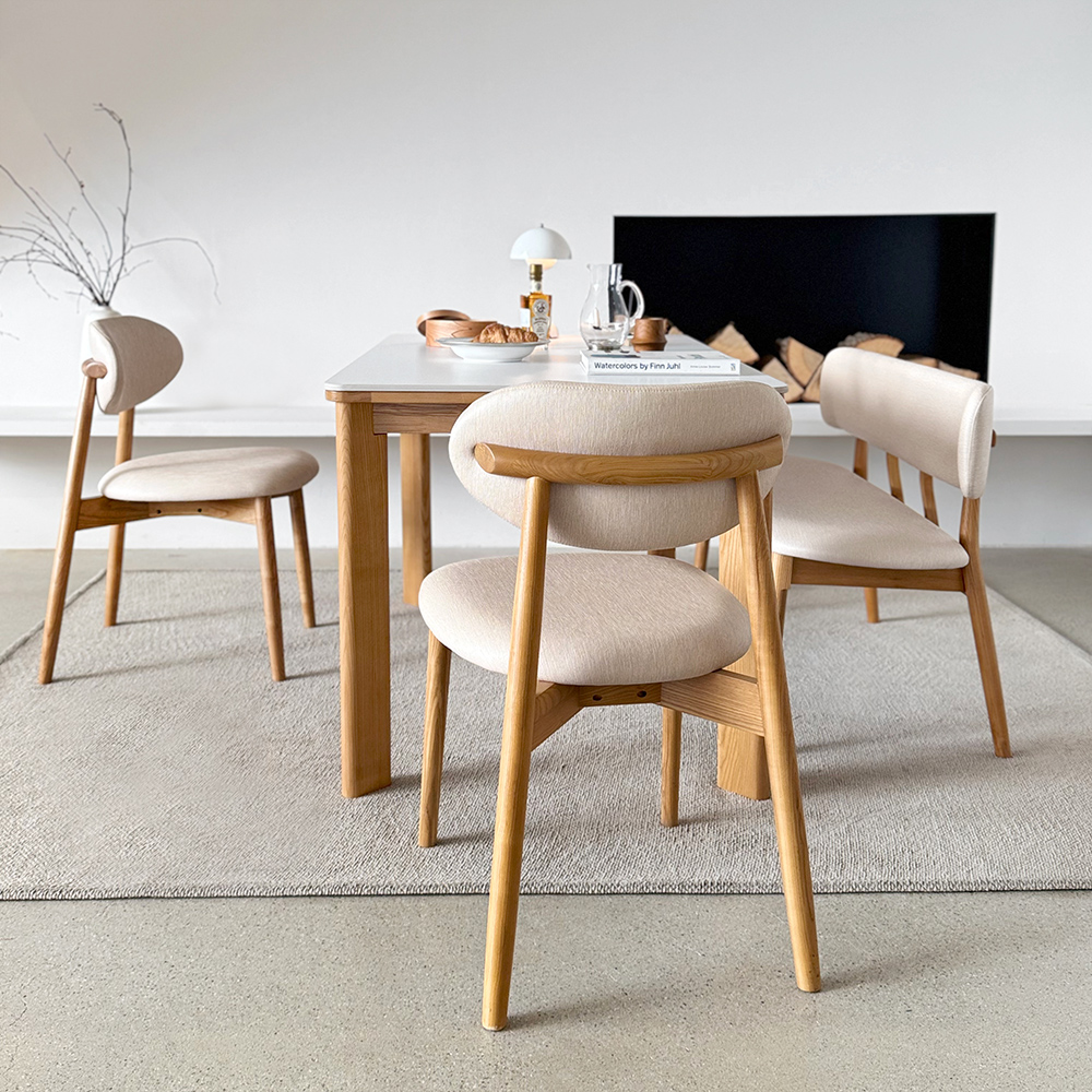 고디 세라믹식탁 세트 4인용 원목 식탁+의자2+벤치1, 1400mm, 내추럴/양면세라믹