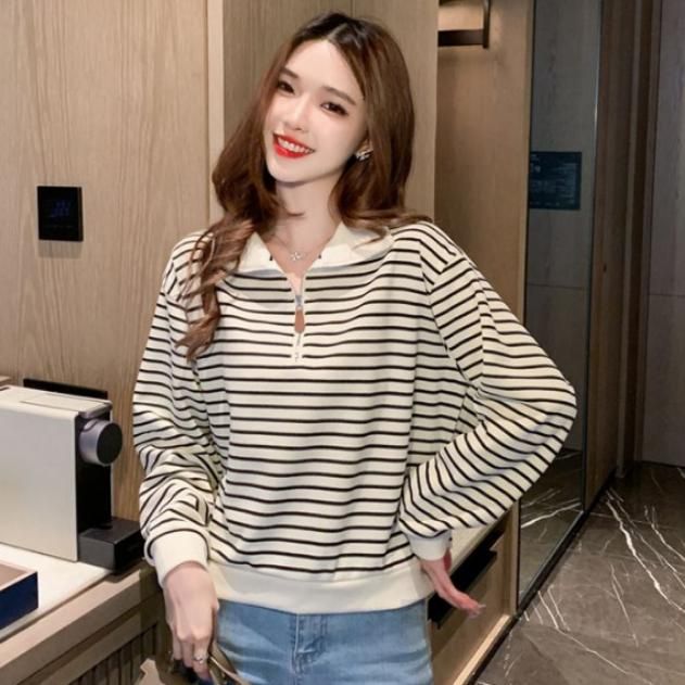 여성 스트라이프 긴팔 티셔츠 캐주얼 라운드넥 레이어드 스타일 데일리 웨어 통근용 편안한 착용감 가을 패션 - 상품 이미지