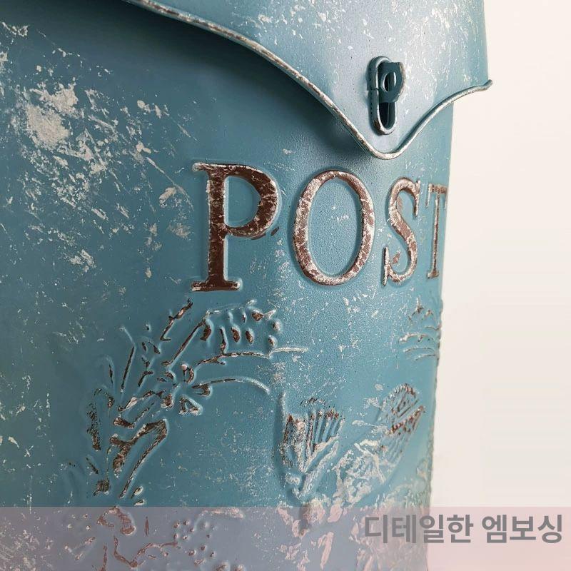 전원주택 철제 우체통 편지함 방수 대형 야외 포스트박스 엔틱 장식소품 카페 블루 - 상세 이미지 3