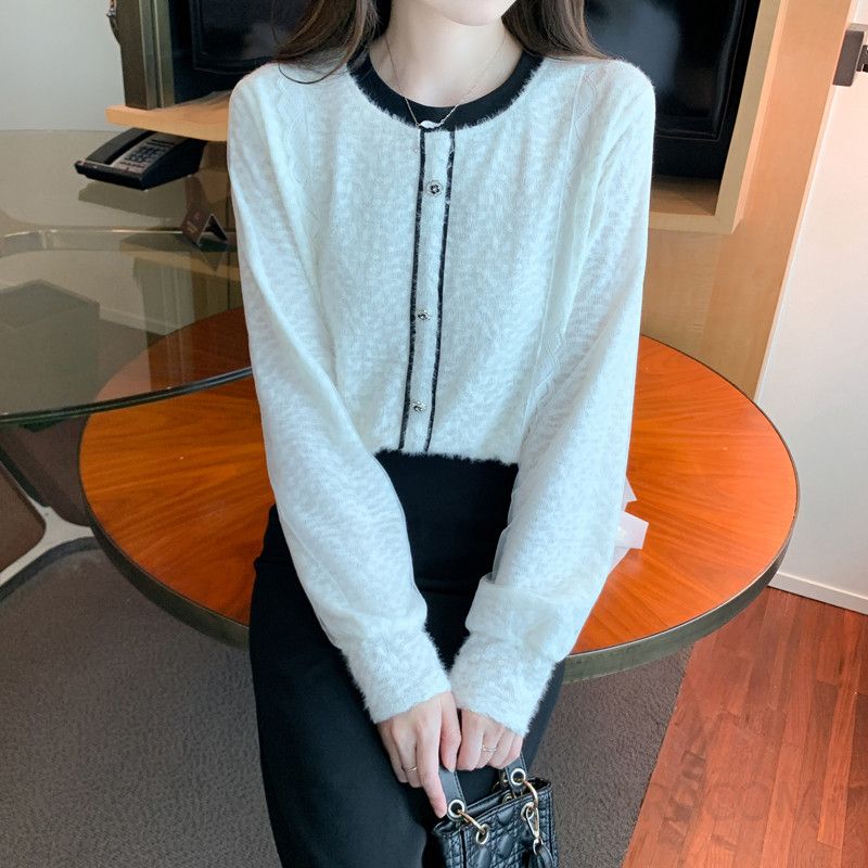 레이스 시스루 쉬폰 셔츠 여성 가을 데일리 우아한 스타일 라운드넥 슬리밍 효과 긴팔 블라우스 - 상세 이미지 2