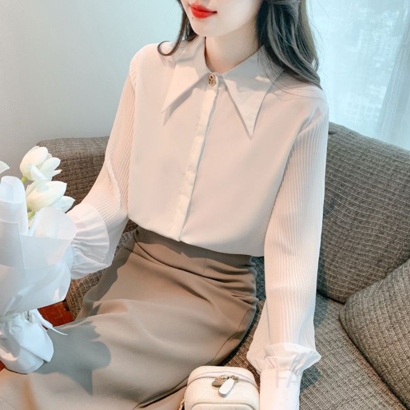 여성 가을 쉬폰 셔츠 출퇴근용 긴팔 상의 데일리 오피스룩 스타일 캐주얼하고 우아한 디자인 편안한 착용감 - 상세 이미지 4