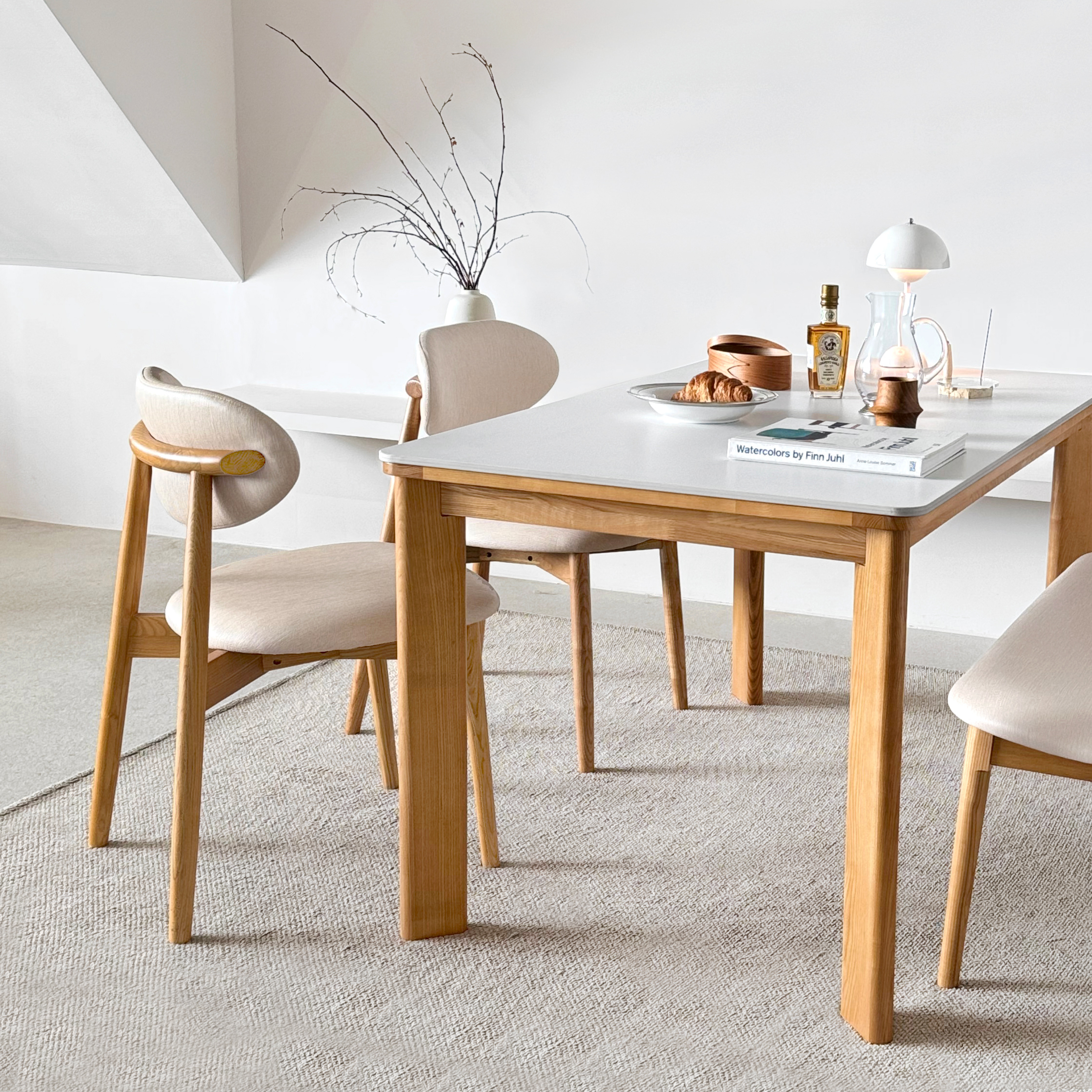 고디 세라믹식탁 세트 4인용 원목 식탁+의자2+벤치1, 1400mm, 내추럴/양면세라믹