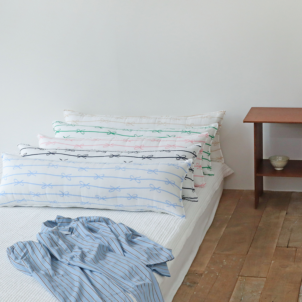 리본 고밀도 워싱 순면 사각 롱쿠션 안고자는 긴베개 다리 베개 긴쿠션 바디필로우 커버