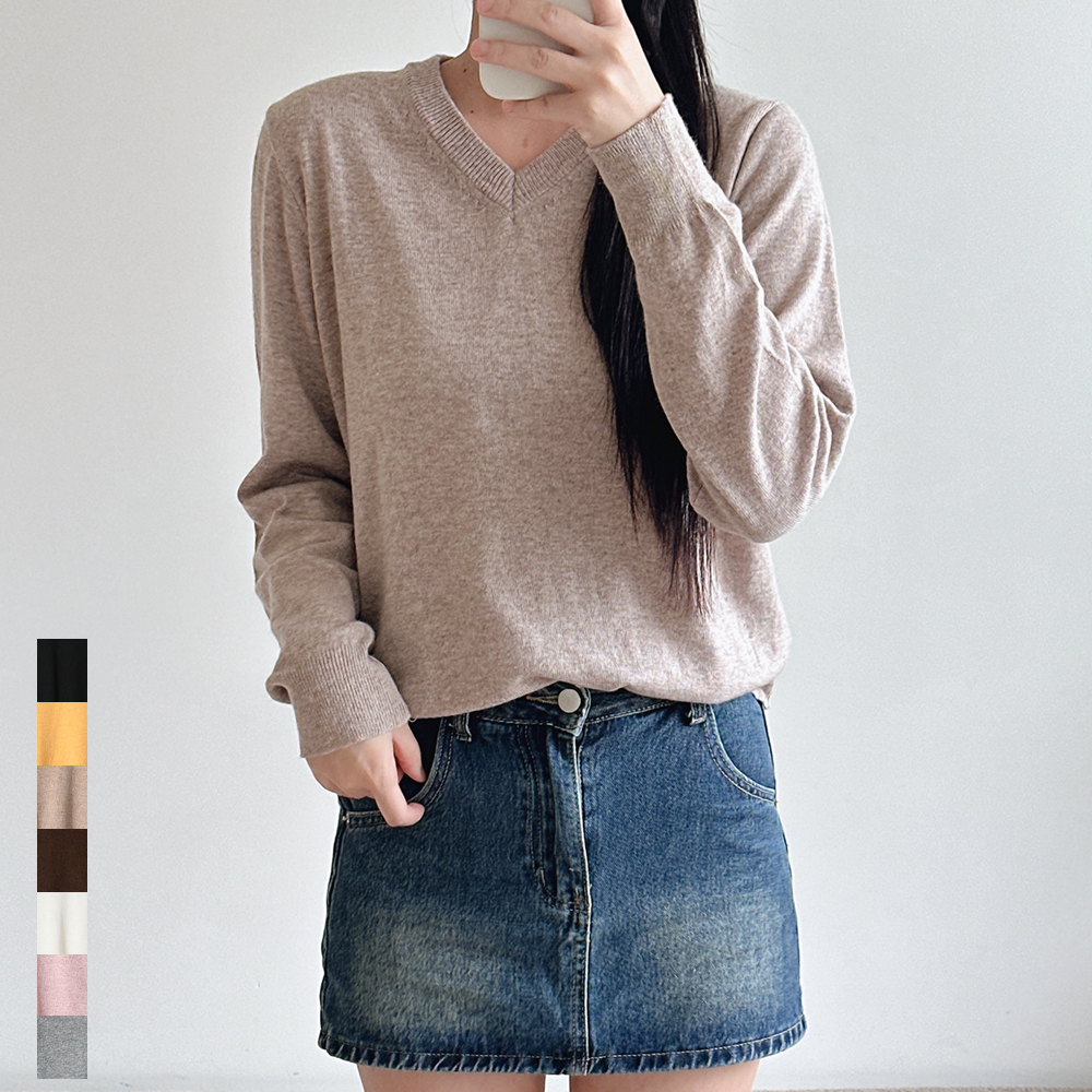 여성 루즈핏 캐시미어 브이넥니트 울 국내생산 가을 겨울 블랙 그레이 브라운 핑크 스웨터
